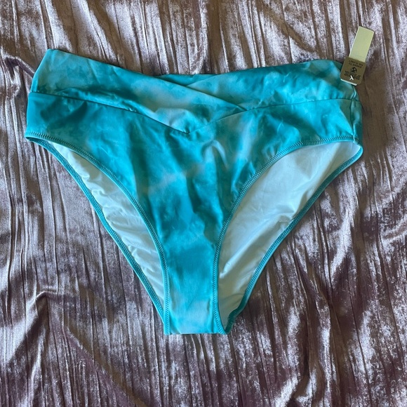 V Crossover High Waist Bikini Bottom - XXL Blue Tie Dye - Picture 1 of 4